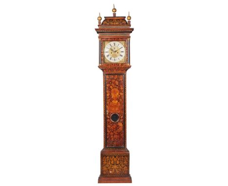 QUEEN ANNE WALNUT AND MARQUETRY LONGCASE CLOCK, WILLIAM BIEFIELD, LONDON EARLY 18TH CENTURY  the 12 inch brass dial with a si