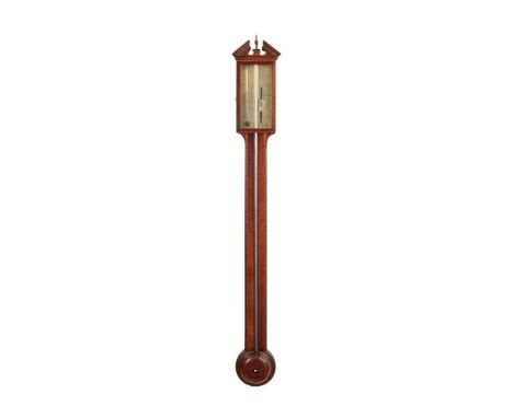 SCOTTISH GEORGE III MAHOGANY STICK BAROMETER, MARTINELI, EDINBURGH LATE 18TH/ EARLY 19TH CENTURY  with a broken arch pediment
