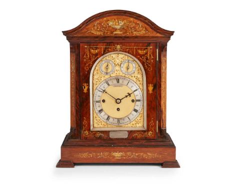 VICTORIAN ROSEWOOD AND MARQUETRY QUARTER-CHIMING BRACKET CLOCK LATE 19TH CENTURY the 7 inch arched gilt dial with a silvered 