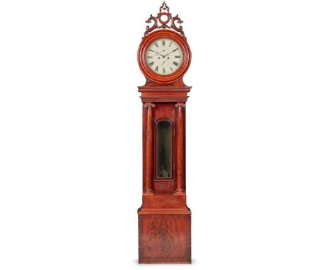 SCOTTISH MAHOGANY DRUMHEAD LONGCASE CLOCK, JAMES DOUGLAS, DUNDEE MID 19TH CENTURY the white enamel dial with Roman numbers an