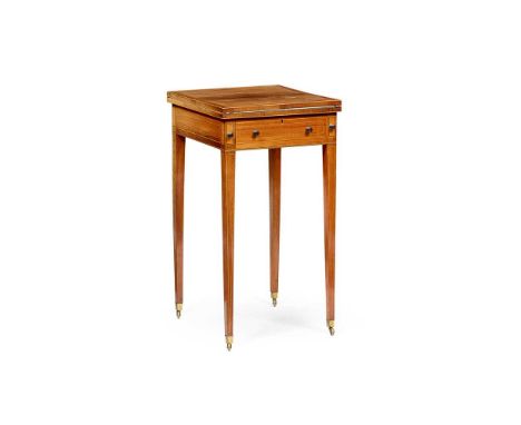 REGENCY ROSEWOOD AND SATINWOOD CARD TABLE EARLY 19TH CENTURY the bisected banded top with twin folding leaves opening to a gr