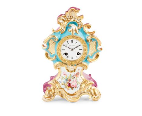 FRENCH PORCELIAN MANTLE CLOCK, LEROY, PARIS 19TH CENTURY the white enamel dial with Roman numerals signed 'Leroy A Paris', th