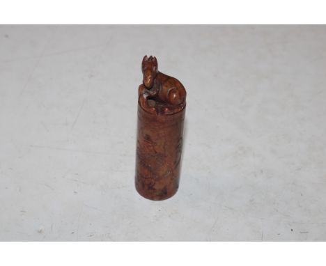 A 19th Century Chinese carved stone seal with horse handle 