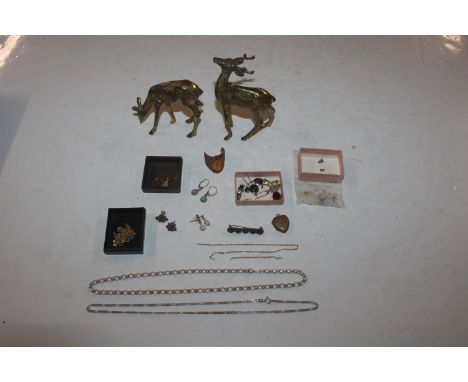 Two 925 silver necklaces, a yellow metal chain; a pair of yellow metal and opal set ear-rings; various other jewellery and tw