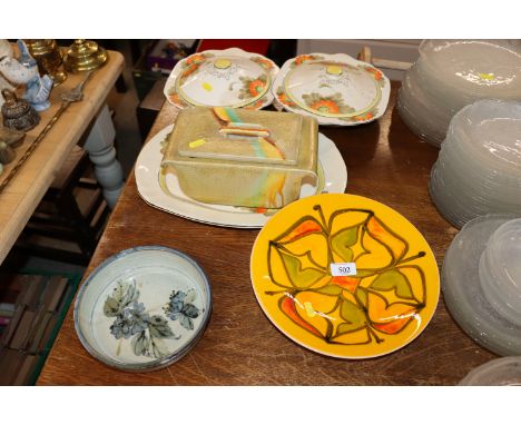 A Poole pottery dish, studio pottery dish, Art Deco Tureen, and vintage dinnerware