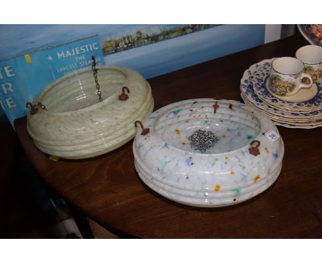 Two mottled glass Art Deco lightshades