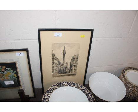 T Waghorn, "The Monument", signed etching