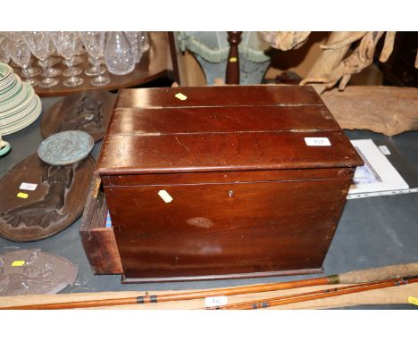A mahogany toolbox and contents of various leather makers tools etc.