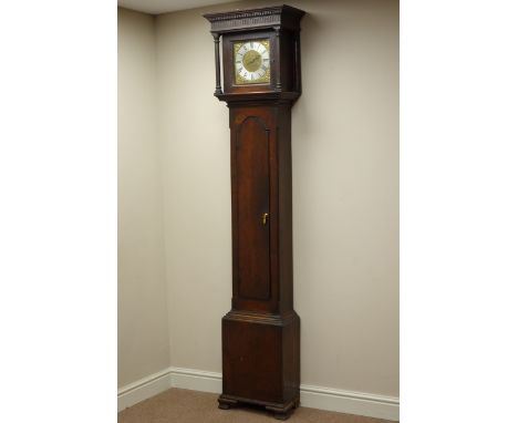 18th century oak longcase clock, tall narrow case, thirty hour single hand movement, engraved brass dial signed 'John Padbury