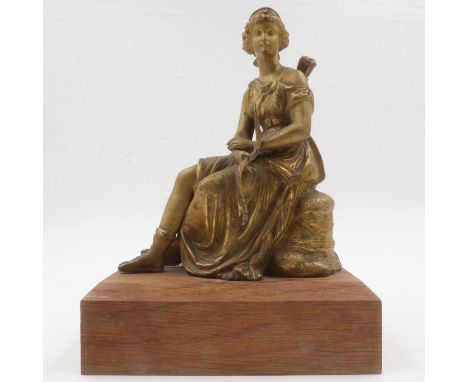 Brass figure of the goddess Diana, on a wooden base, H: 25cm. UK P&amp;P Group 2 (£20+VAT for the first lot and £4+VAT for su
