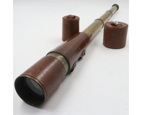 Aitchison London The Target four draw brass telescope, bound in leather with leather lens caps. UK P&amp;P Group 1 (£16+VAT f