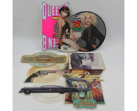 Seven mixed picture discs including ZZ Top and Gary Numan. UK P&amp;P Group 2 (£20+VAT for the first lot and £4+VAT for subse