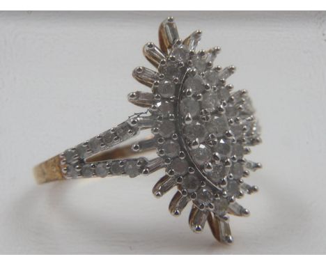 9ct gold diamond-set cocktail ring, totalling 0.75cts, 2.9g, size L/M. UK P&amp;P Group 0 (£6+VAT for the first lot and £1+VA