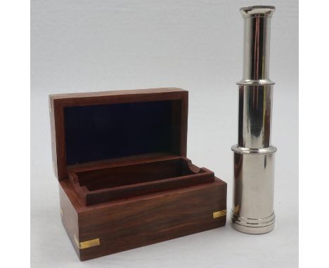 Boxed chrome telescope, three draw, L: 15 cm extended. UK P&amp;P Group 1 (£16+VAT for the first lot and £2+VAT for subsequen