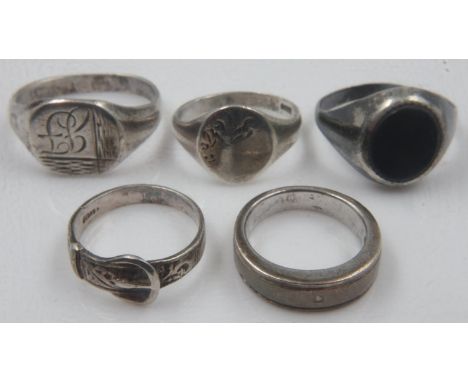 Five silver rings, one set with a small diamond, combined 24g. UK P&amp;P Group 0 (£6+VAT for the first lot and £1+VAT for su