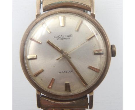 EXCALIBUR: Gents 9ct, 17 jewel wristwatch, not working at lotting, back plate, 4.7g. UK P&amp;P Group 1 (£16+VAT for the firs