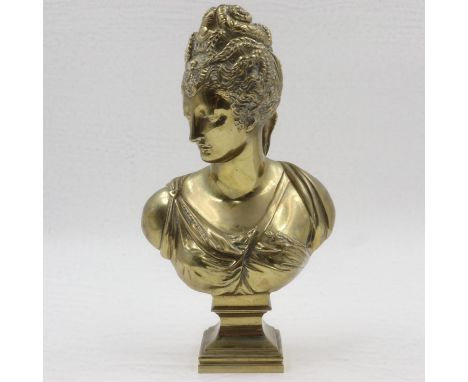 Cast brass bust of a lady. UK P&amp;P Group 2 (£20+VAT for the first lot and £4+VAT for subsequent lots) 