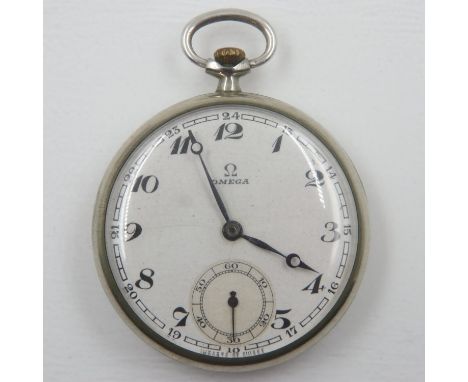 OMEGA: 1934 Silver plated pocket watch, 15 jewels, marked 8976362, 8120518, D: 40 mm, 52g. UK P&amp;P Group 1 (£16+VAT for th