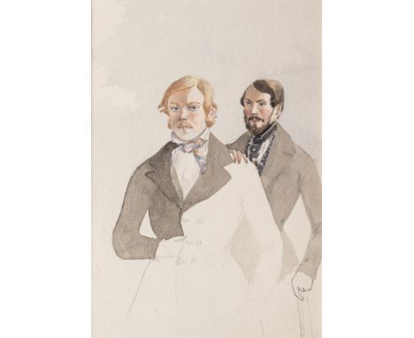 FRANZ COLOMBARI (SMYRNA 1813-PARIS 1879), 'UN SUEDOIS ET UN AMERICAIN DE PASSAGE A TEHERAN' watercolour and pencil on paper, 