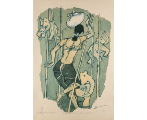 MAQBOOL FIDA HUSAIN, INDIAN, (1913-2011), 'GAJA GAMINI-IN THE KERALA JUNGLE' limited edition print, signed by the artist, num