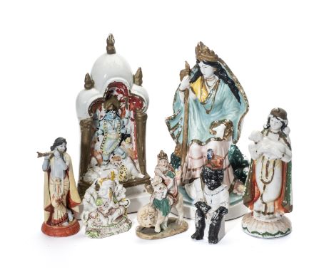 SEVEN PORCELAIN FIGURES OF DEITIES, PROBABLY GERMANY FOR THE INDIAN MARKET, 20TH CENTURY the three larger overglaze painted, 