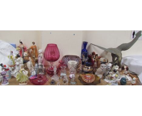 A collection of Hungarian figures together with Royal Worcester figures, cranberry glass, carnival glass, other glasswares, N