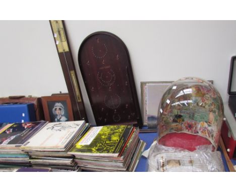 A large collection of classical records together with a Barometer, bagatelle board, briefcases and glass dome etc