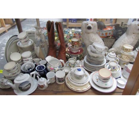 A bone china part tea set together with Nao figures, Children's china, Japanese part tea set, Staffordshire figures, cabinet 