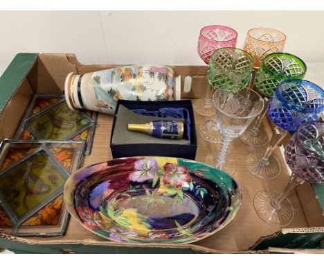 Mixed collectables, incl. five coloured Royal Breirely crystal wine glasses; satsuma style vase, a Royal Worcester candle snu