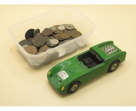 Mixed collection of International c19th/20th coins and a vintage Triang Push Along car, incomplete a/f