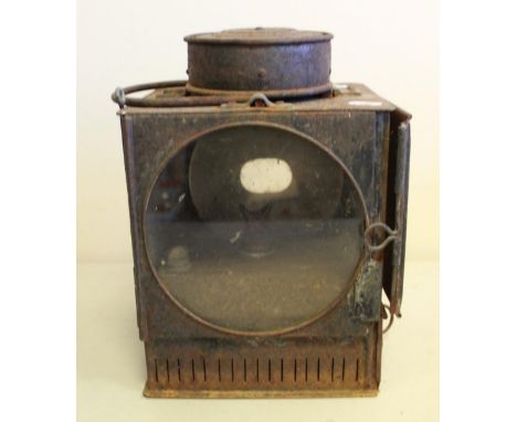Large paraffin coach lamp, clear glass. (no markings) 27cm high 29x28.