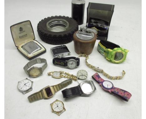 Quartz wristwatches; LED quartz wristwatches; Buler chrome cigarette lighter with integrated watch; Ronson Varaflame cased ci