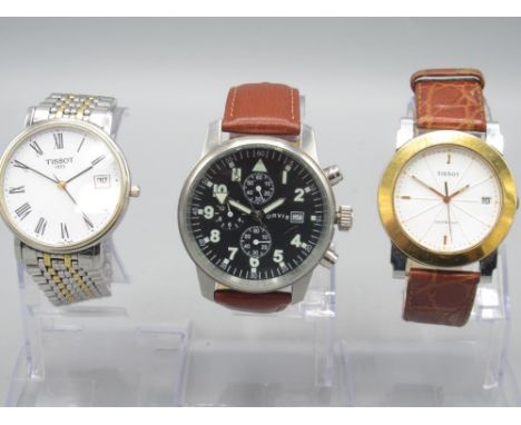 Tissot Seastar stainless steel and gold plated quartz wristwatch with date, signed white patterned dial, primary baton indice