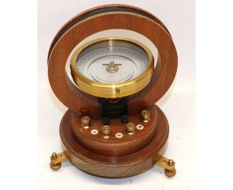 Horizontal tangent laboratory galvanometer by Philip Harris &amp; Co., Birmingham, wooden case with brass mounts