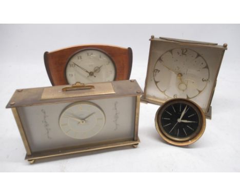 Smiths 1950's 8 day beech and brass timepiece, 4 3/4" signed cream Arabic dial, H15.5cm; two other Smiths 8 day timepieces an