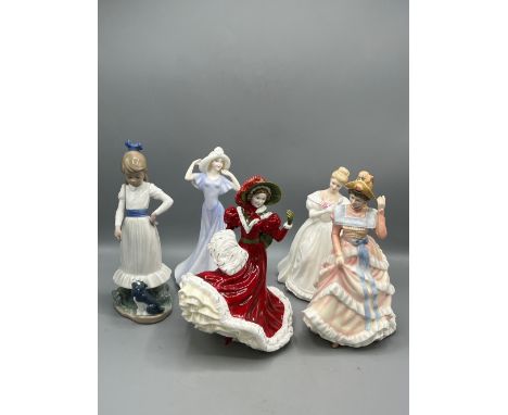 Collection of figures, incl Royal Doulton 'Olivia', HN3717, H23.5cm; Royal Doulton, 'Christmas Day 2005', HN4723, H22.5cm; Ro
