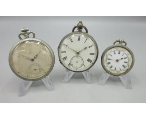 M. Young &amp; Sons, Newcastle on Tyne, silver key wound pocket watch, cream enamel Roman dial with subsidiary seconds, engra