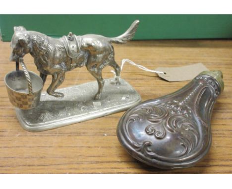 Late 19th century silver plated table cruet modelled as a gun dog carrying a basket in his mouth, on oval base with Rd.  mark