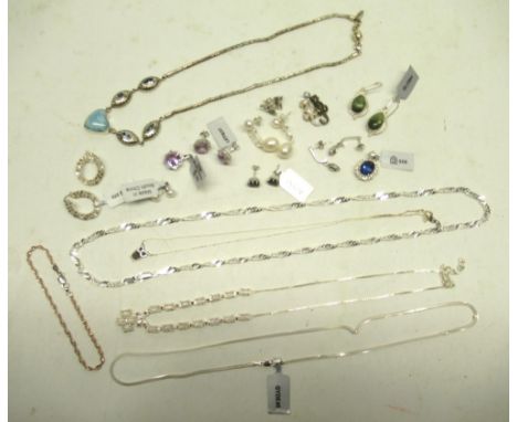 Collection of mostly Gemporia silver jewellery including a pale purple stone pendant and matching earrings, a silver opal lin