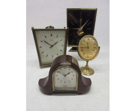 Imhof 8 day brass bedside alarm clock, signed oval gold tone Roman dial, back cover no. 1634219, H16cm; Kaiser 1970's 8 day b