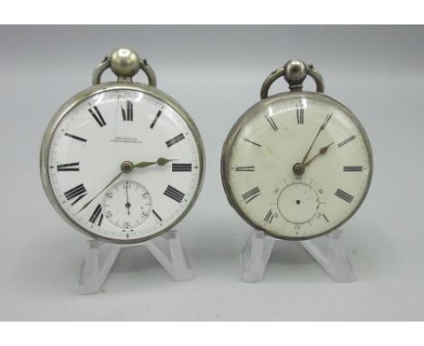 Thompson, Chesterfield, silver key wound pocket watch, signed white enamel Roman dial with subsidiary seconds, engraved doubl