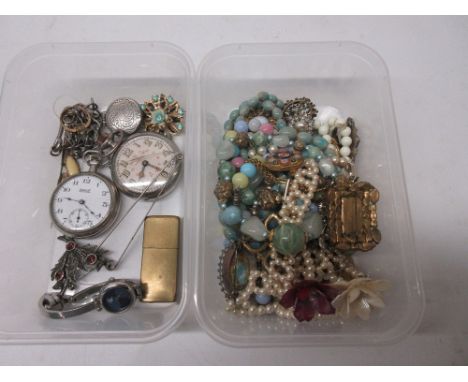 Collection of stopwatches, watches and costume jewellery, including beaded necklaces, vintage brooches etc.
