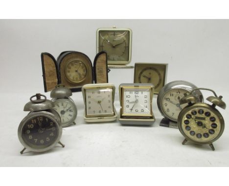 Schatz 8 day white finish alarm clock, signed silvered dial with baton indices, H11.5cm; other alarm clocks - Mauthe, Ansonia