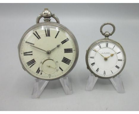 Jno. Gidman, Clay Cross, silver key wound pocket watch, cream enamel Roman dial with subsidiary seconds, engraved double bott