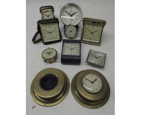 Two Smiths travel alarm clocks, W8cm and other vintage alarm clocks