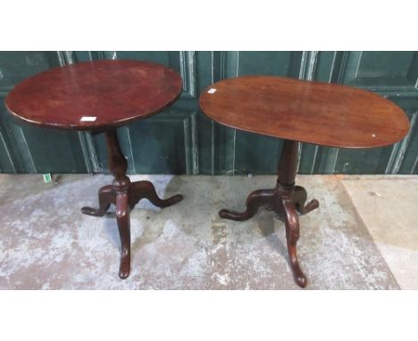 Small Georgian mahogany tripod table, circular tilt birdcage top on cabriole legs, and a mahogany tripod table with later ova