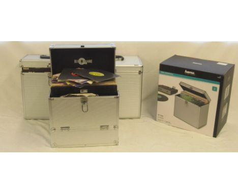 Mixed collection of LPs and 45s in 3 metal LP cases and 1 unused LP metal case, to inc. The Shadows, Kate Bush, The Rolling S