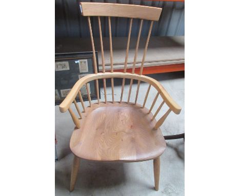 Light elm stick back kitchen type armchair with broad seat