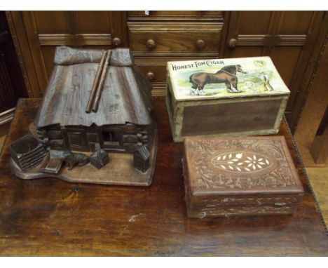 Black forest style cottage and two vintage boxes