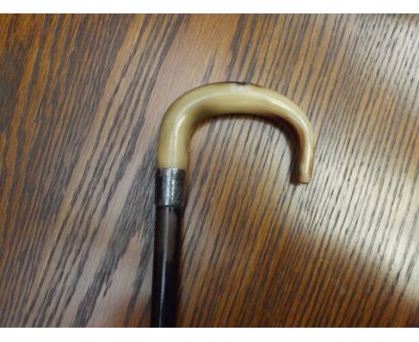 Horn handle silver rim walking stick